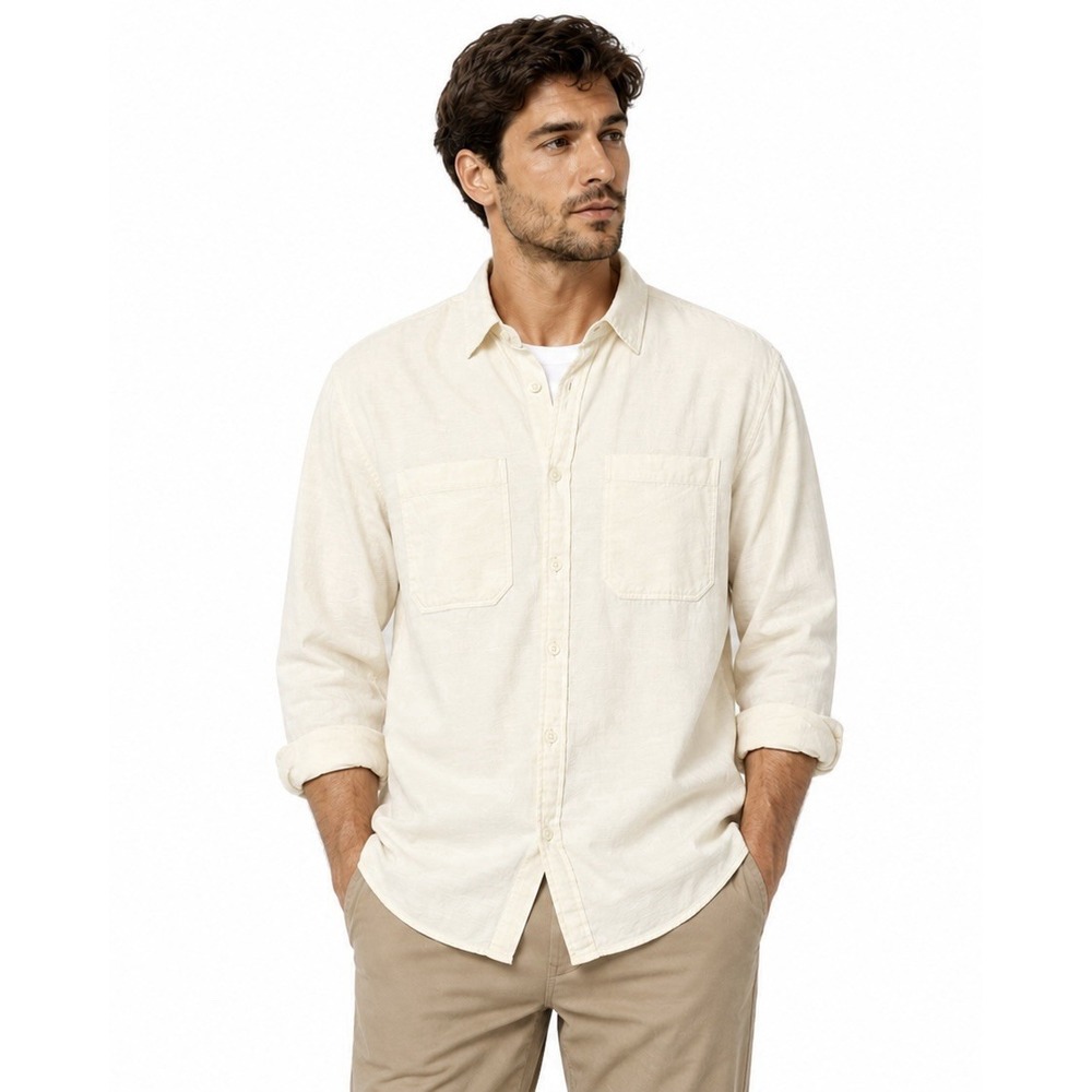 Stcoosh Premium Mens Linen Blend Button Up Shirt L Ivory Utility SS745
